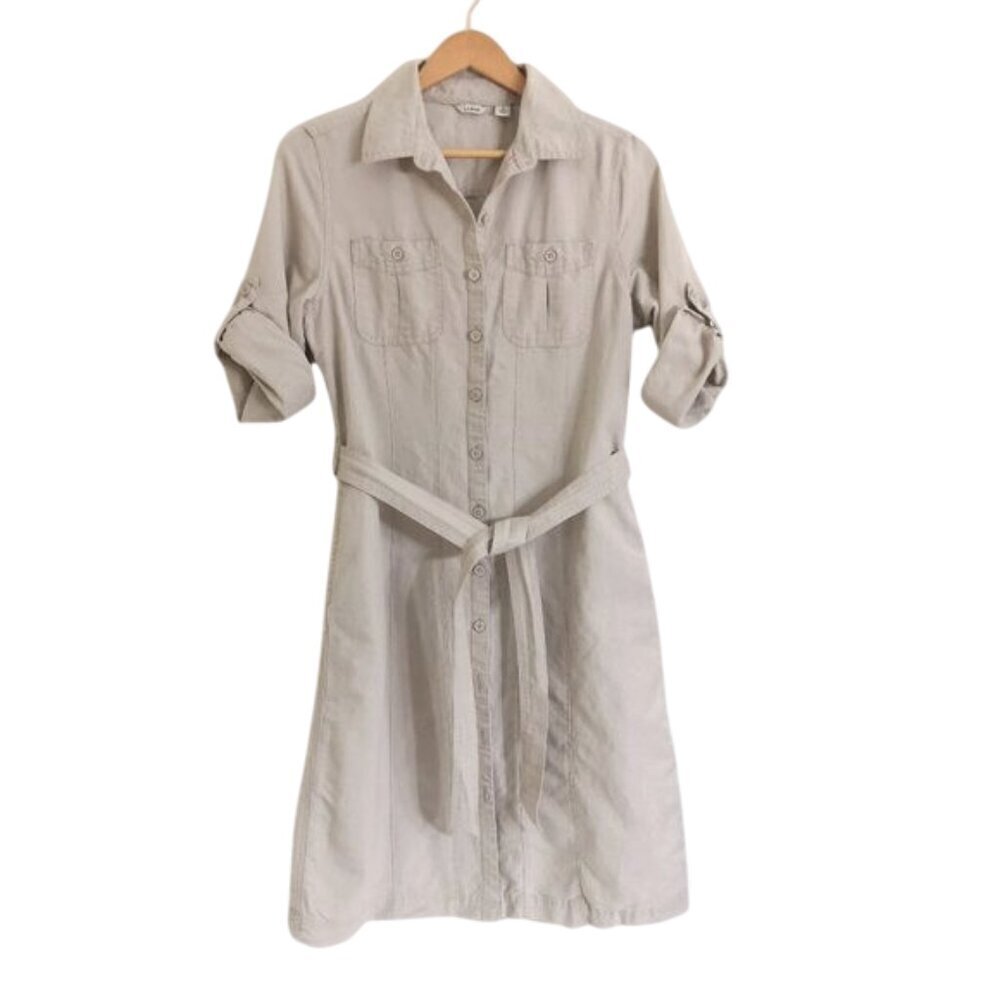L.L. Bean 100% Linen Shirt Dress Khaki Size S